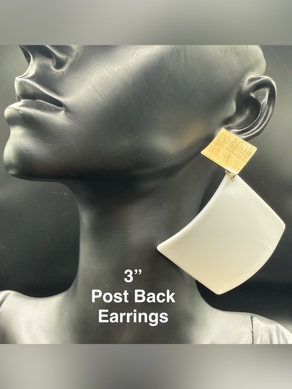 Gold & White Geometric Drop Post-Back Earrings